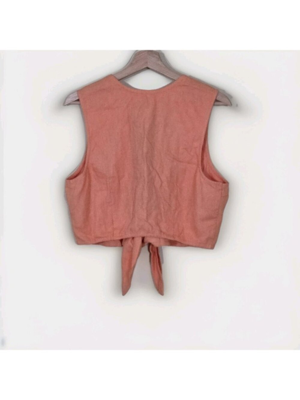 Abercrombie & Fitch Cropped Top Womens L Coral Tie Front Linen Blend Sleeveless - Picture 3 of 16